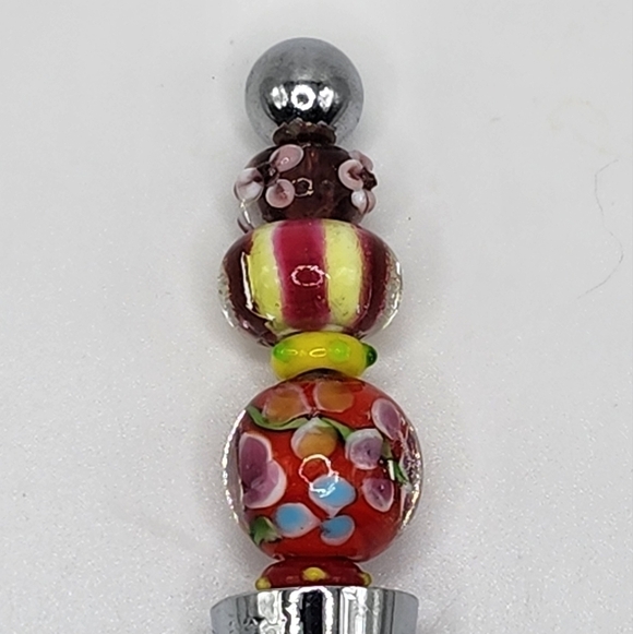 LSArts Art Glass Wine Bottle Stopper Red Floral Whimsical - Picture 3 of 3